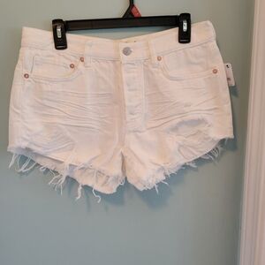 We The Free Free People Loving Good Vibrations Cut off Fringe Denim Shorts White